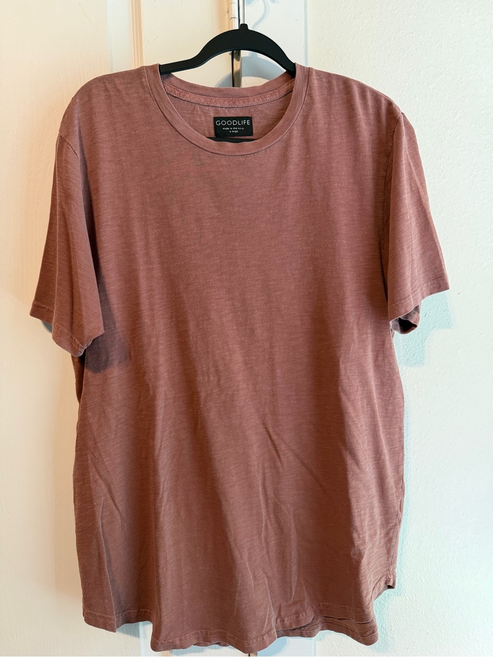 Goodlife Sun-Faded Slub Scallop Crew Tee Shirt Cherry Mahogany Rust Red Size XL